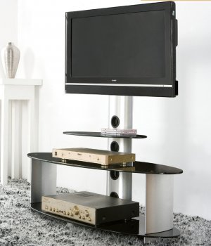 Silver Modern TV Stand w/Black Glass Shelves [EFTV-V270 TV]