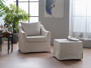 Barlow Swivel Accent Chair & Ottoman in Cream Fabric by Bellona [IKAC-Barlow Cream]