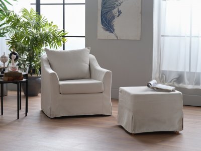 Barlow Swivel Accent Chair & Ottoman in Cream Fabric by Bellona