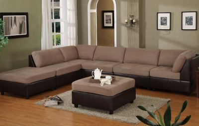 Saddle Microfiber Contemporary Modular 6Pc Sectional Sofa