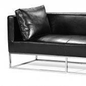 Black Bycast Leather Contemporary Bench with Metal Base