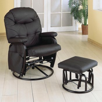 Black Letherette Modern Swivel Glider Recliner Chair w/Ottoman [CRRC-7291]