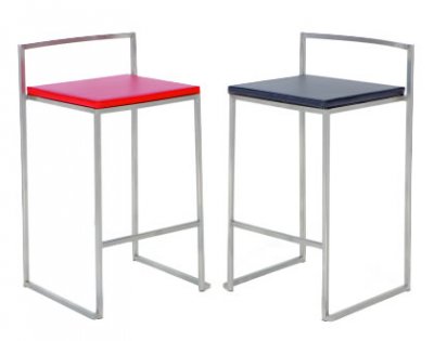 Black or Red Seat & Stainless Steel Modern Set of 2 Barstools