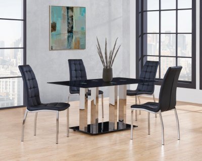 D252 Dining Set 5Pc Black Glass Top by Global w/D716DC Chairs