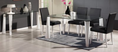 Glass Top & White Legs Modern Dining Table w/Optional Chairs