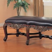 Black Leather Like Vinyl Traditional Bench w/Cherry Color Legs