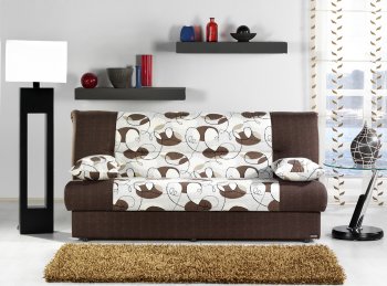 Regata Sofa Bed in Ceres Cream & Brown Fabric w/Storage [IKSB-REGATA-Ceres Cream/Brown]