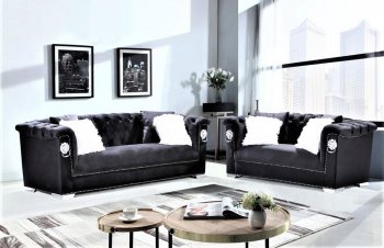 LCL-005 Sofa & Loveseat Set in Black Velvet [BDS-LCL-005 Black]