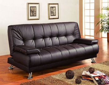 Brown Vinyl Modern Futon Sofa Bed w/Removable Arm Rests [CRSB-234-300148]