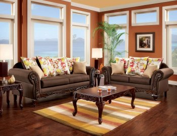 Branford SM7620 Sofa Brown Leatherette &Tan Fabric w/Options [FAS-SM7620-Branford]