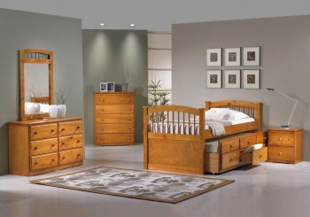 Natural Honey Contemporary Kids Bed w/Trundle & Storage Drawers [HLBS-B879]