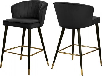 Cassie Counter Stool 793 Set of 2 Black Velvet Fabric - Meridian [MRDC-793 Cassie Black]