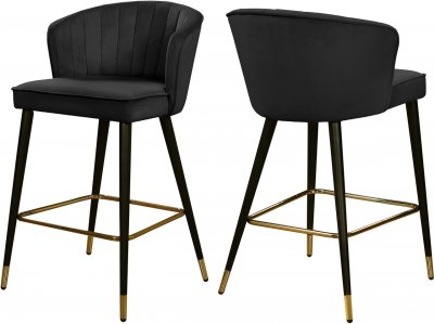 Cassie Counter Stool 793 Set of 2 Black Velvet Fabric - Meridian