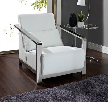 Erika Chair in White Leather w/Optional Ottoman by Whiteline [WLCC-Erika White]