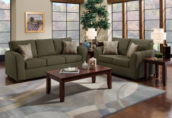 Olive Suede Microfiber Sofa & Loveseat Set w/Optional Items [AFS-7680-Olive]