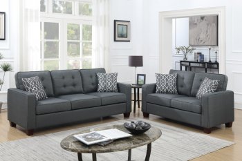 F6408 Sofa & Loveseat Set in Charcoal Fabric by Poundex [PXS-F6408 Charcoal]