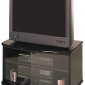 Black Finish Modern TV Stand w/Glass Doors & Casters