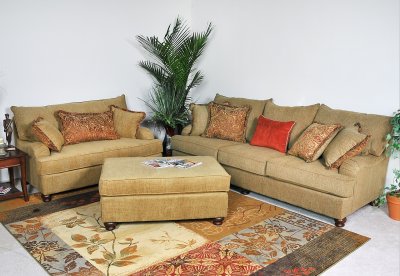 Beige Fabric Contemporary 3Pc Sofa Set w/Wooden Legs