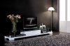 White Finish Modern TV Stand w/Drawer & Clear Glass Top