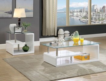 Torkel 3pc Coffee & End Table Set CM4056 in White & Glass [FACT-CM4056-Torkel]