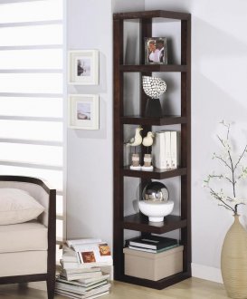 Cappuccino Finish Elegant Contemporary Corner Bookcase