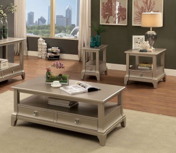 Letitia Coffee & 2 End Tables Set CM4705 in Silver w/Options [FACT-CM4705-Letitia]