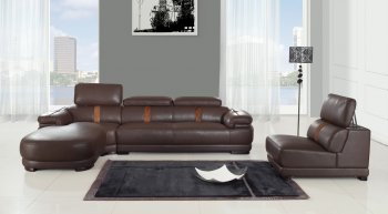 Brown Leatherette Modern Sectional Sofa w/Optional Chair [CYSS-OKLAHOMA]