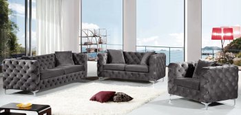 Scarlett Sofa 663 in Grey Velvet Fabric by Meridian w/Options [MRS-663 Scarlett Grey]