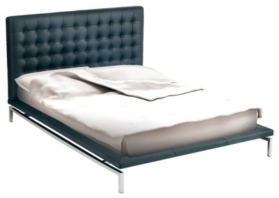 Black or White Leather Modern Bed w/Stainless Steel Base