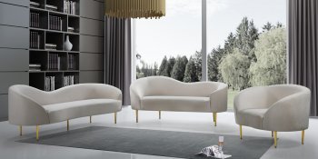 Ritz Sofa 659 in Cream Velvet Fabric by Meridian w/Options [MRS-659 Ritz Cream]