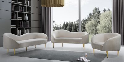 Ritz Sofa 659 in Cream Velvet Fabric by Meridian w/Options