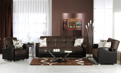 Stylish Two-Tone Modern Living Room w/Storage Sleeper Sofa