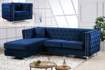 Jesse Sectional Sofa 668 in Navy Velvet Fabric by Meridian [MRSS-668 Jesse Navy]