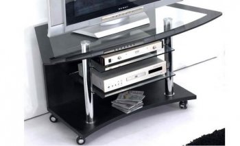 Black Finish Wooden Base Contemporary TV Stand [AETV-T300 Black]