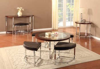 Metal, Wood & Glass Contemporary Coffee Table w/4 Ottomans [HECT-3290 Maine]