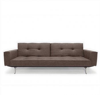 Splitback Sofa Bed in Brown w/Arms & Steel Legs by Innovation [INSB-Splitback-Arms-Steel-503]