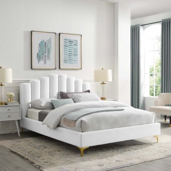 Olivia Upholstered Platform Queen Bed in White Velvet by Modway [MWB-MOD-6280-WHI Olivia]