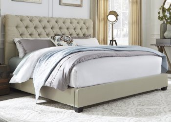 100-BR Upholstered Sleigh Bed in Natural Linen Fabric by Liberty [LFB-100-BR 200-BR]