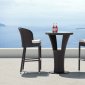 Black Weave Modern 3Pc Outdoor Bar Set w/Glass Top & White Seats