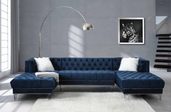 Ezamia Sectional Sofa 57365 in Navy Blue Velvet by Acme [AMSS-57365 Ezamia]