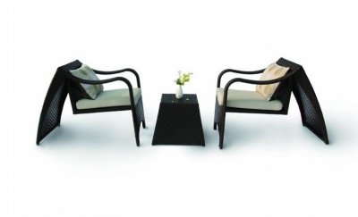 Black & White Modern Set of 2 Patio Lounge Chairs w/Side Table