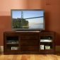 Dark Cherry Finish Modern TV Stand w/Sliding Framed Glass Doors