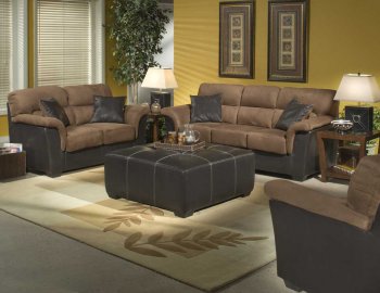 Brown Microfiber Stylish Sofa & Loveseat Set w/Dark Bycast Base [HES-9882]