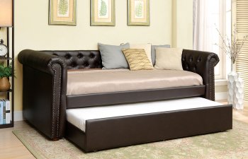 Leanna CM1027BR Daybed & Trundle Set in Brown Leatherette [FAB-CM1027BR-Leanna]