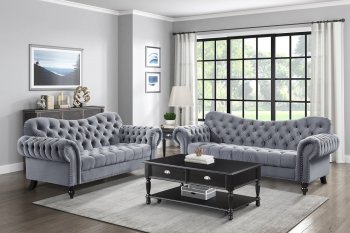 Rosalie Sofa & Loveseat 9330DG Dark Grey Velvet by Homelegance [HES-9330DG Rosalie]