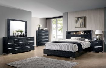 Malte 5Pc Bedroom Set CM7049BK in Black & Silver w/Options [FABS-CM7049BK-Malte]