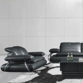 Black Premium Leather Upholstery Modern Living Room Set