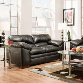 8052 Sofa in Onyx Black Faux Leather w/Options