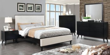 Lennart CM7387BK 5Pc Bedroom Set in Black w/Fabric Headboard [FABS-CM7387-CM7386BK]