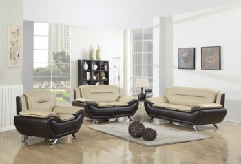 1072 Sofa in Almond & Brown Faux Leather w/Options [EGS-1072]